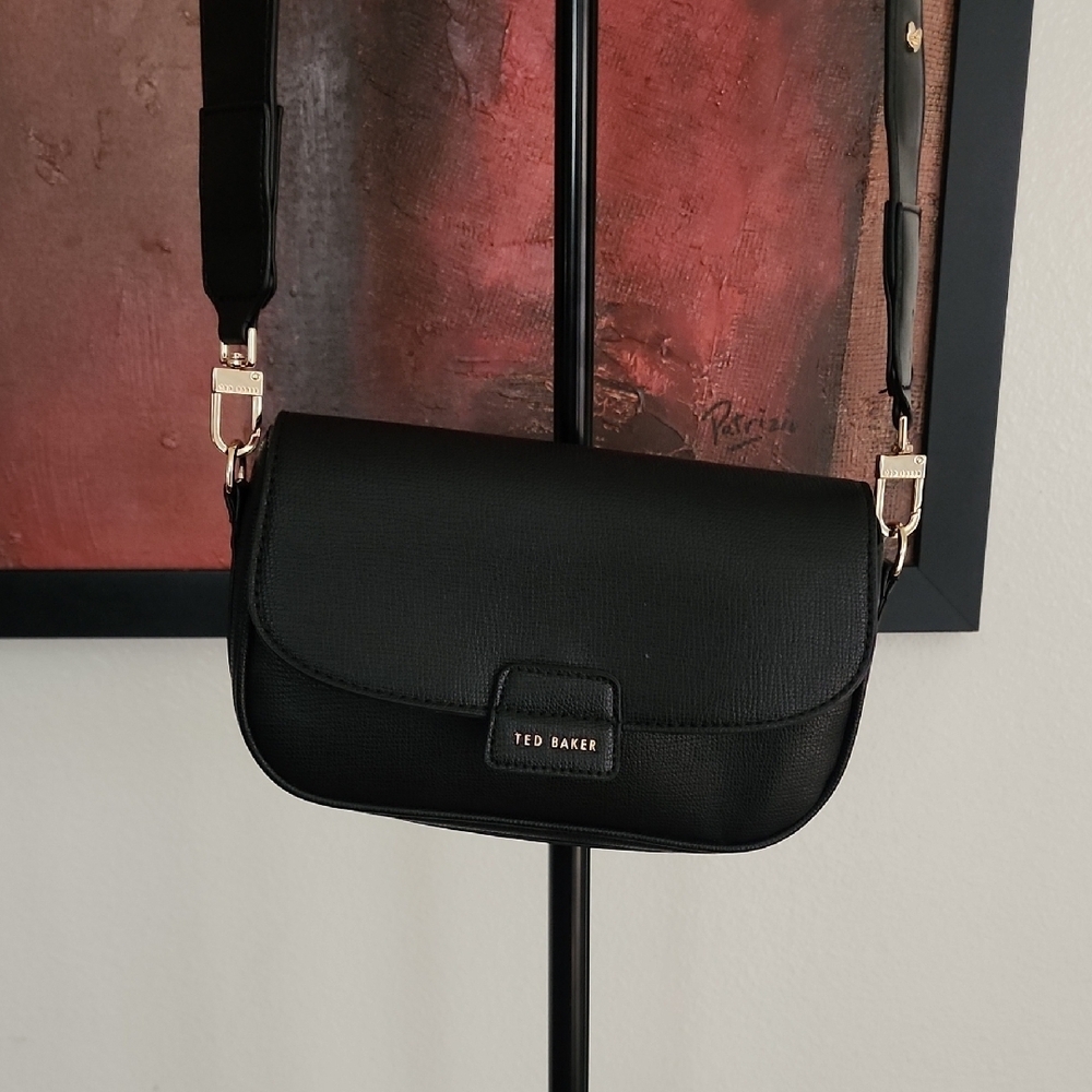 Ted Baker Black Crossbody Bag Studded Strap Mini Structured Leather Purse - Picture 2 of 11